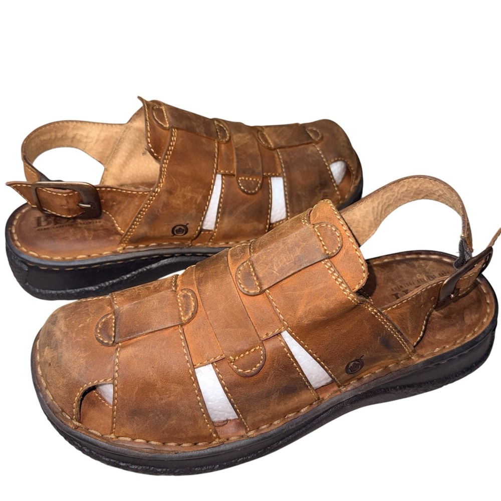 Born Men's Fisherman Sandals Size 9 Brown Leather Slingback Buckle Comfort